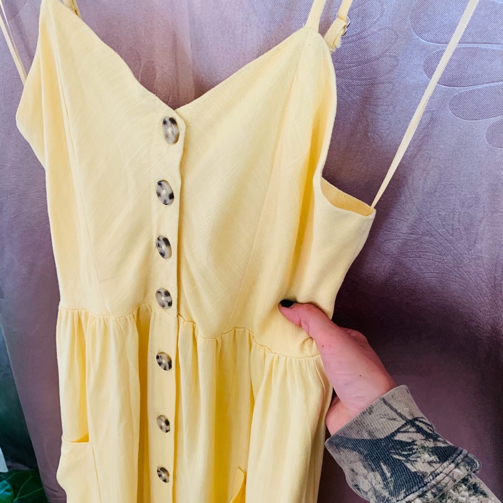 Pale yellow button up midi dress